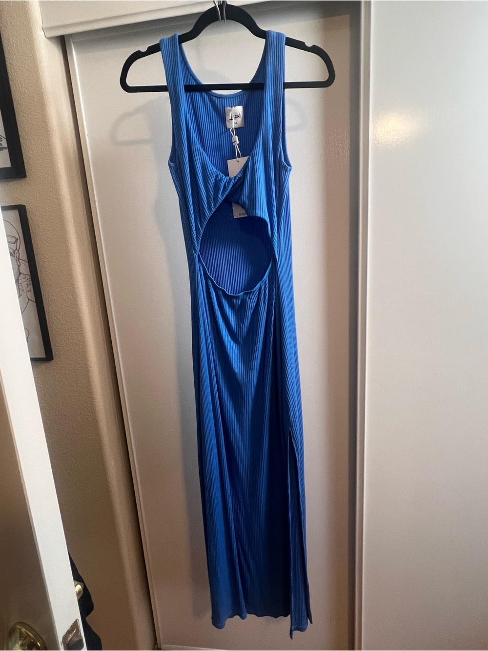 Ribbed Royal Blue Maxi Dress with Front Cutout
